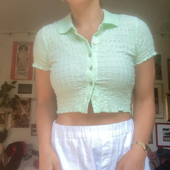 Urban Outfitters Shirred Polo Crop Top - Picture 3 of 7